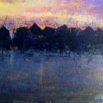 zachód słońca nad jeziorem - Domy na wodzie